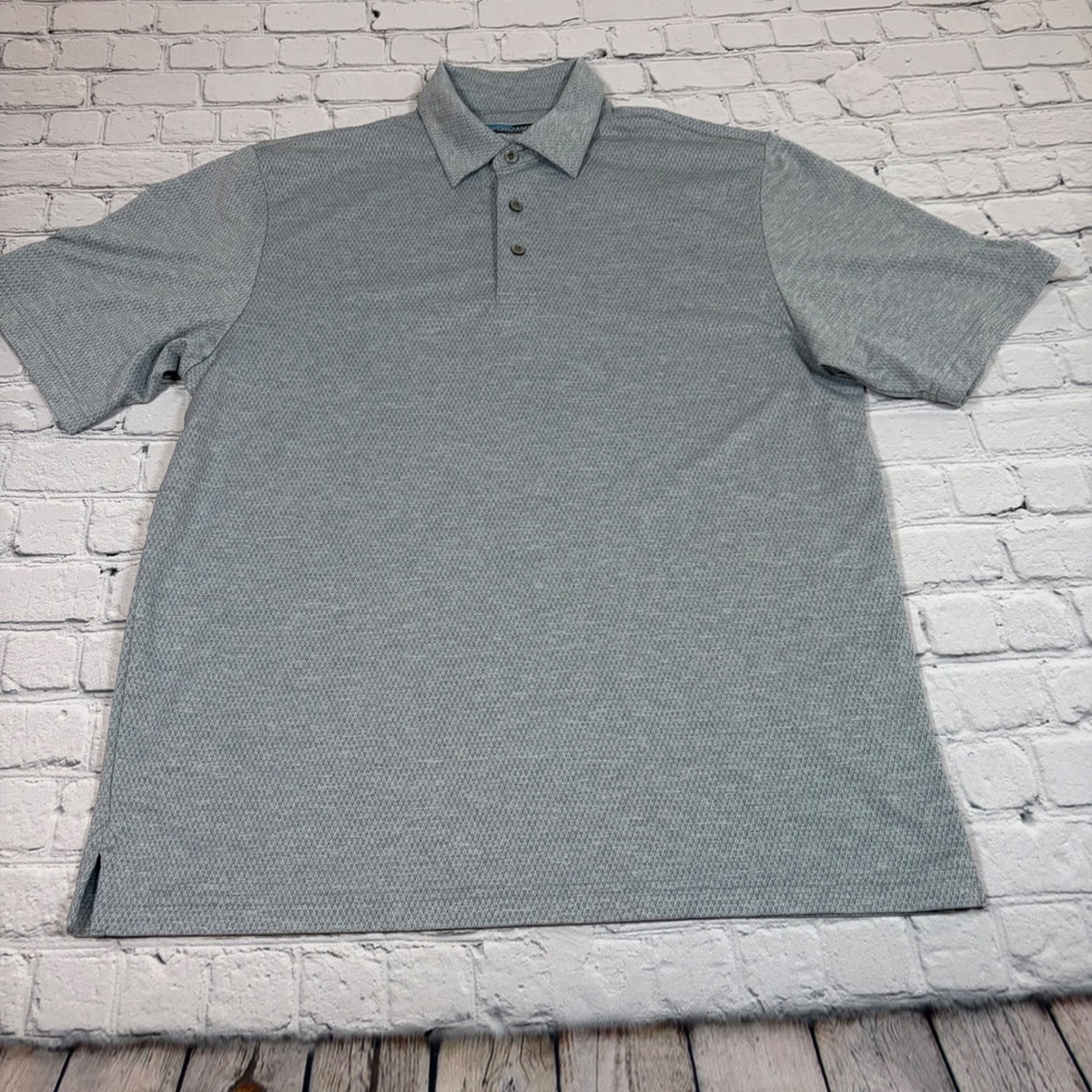 Roundtree & Yorke Performance Polo Shirt Mens Medium Blue Grey Textured Knit